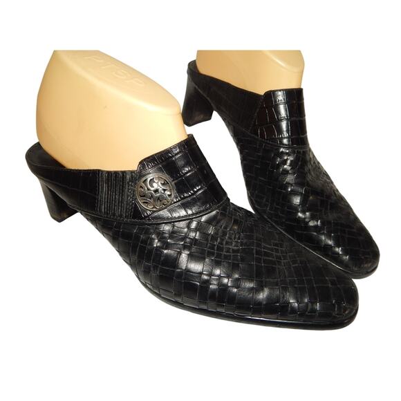 BRIGHTON  Tryst Women's Black Leather Slip-On Woven Slide Heel Mules Size US 9M - Picture 9 of 10